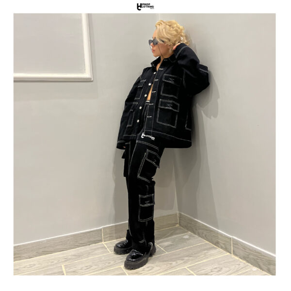 black Multi-pocket denim co-ord - Image 2