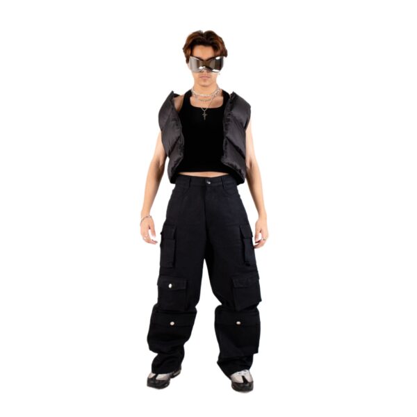 Men's Black Multi-Pocket Cargo Pants - Image 4