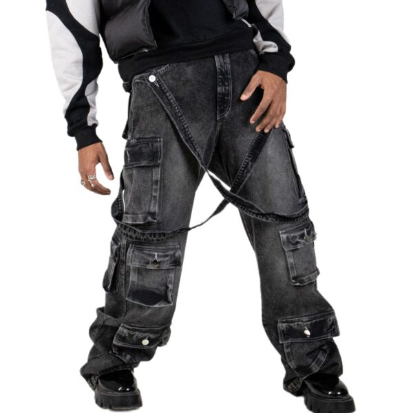 Men's Vintage Washed Cargo Pants with Utility Straps - Image 3